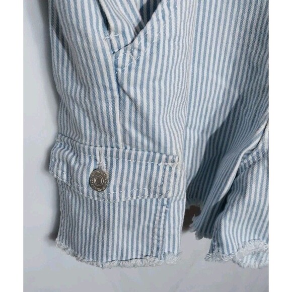 Wallflower Tomboy Fit Utility Shortalls Sz L Denim Pinstripes Cutoffs Romper - Picture 6 of 12